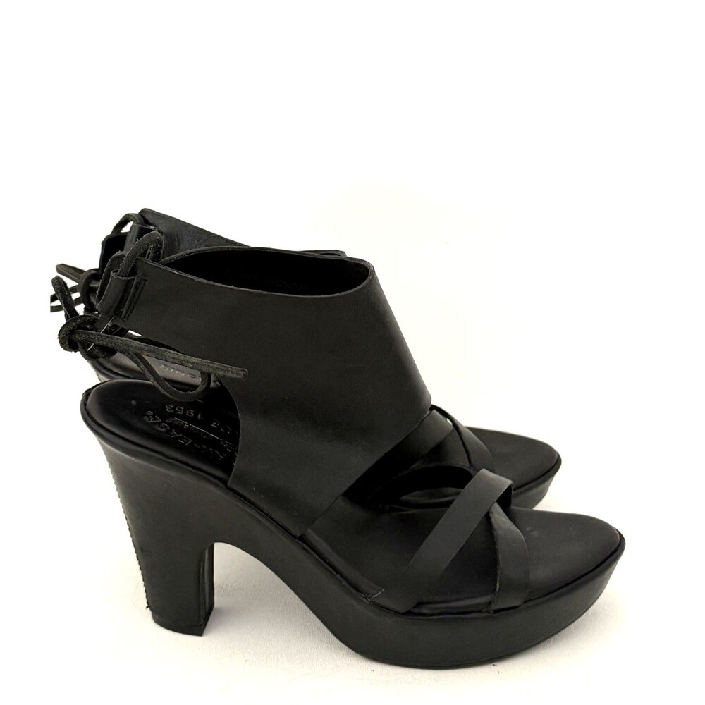 Korks Kork-Ease Sandals Womens 8 Black Leather Block Heel Platform Shoes Tie